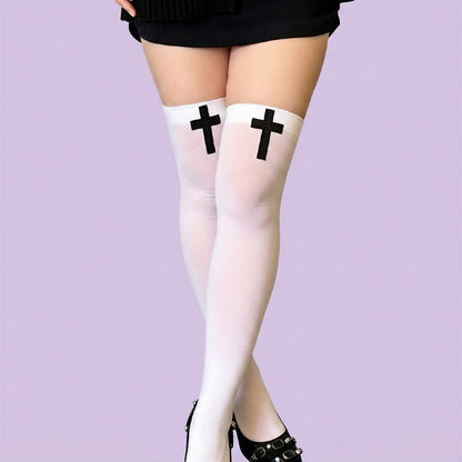 Plusock Gothic Cross Print Thigh High Socks(2 Pairs) - image 8