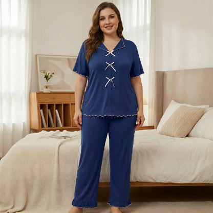 Plusock Classic Bow Trim Pajama Set - Blue - 5XL - image 5