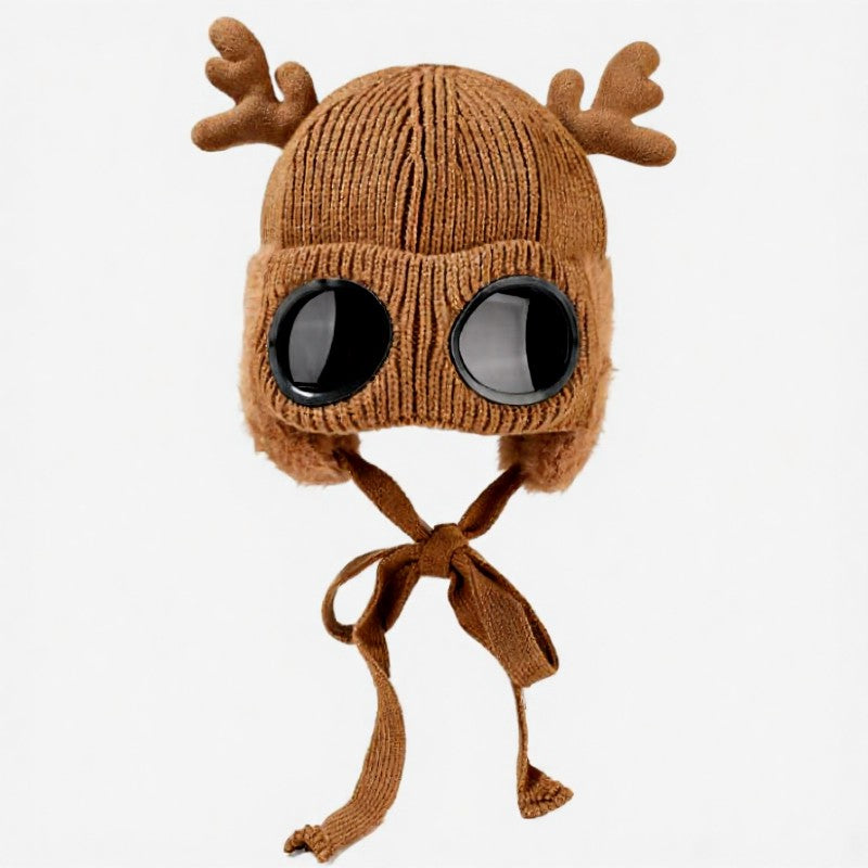 Plusock Antler Goggle Aviator Beanie - Caramel - One Size - image 14