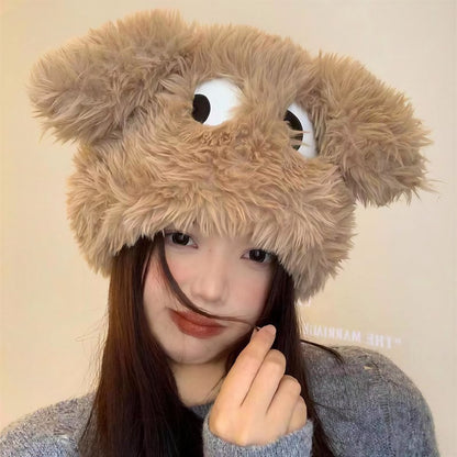 Plusock Fluffy Bear Ear Winter Hat - Khaki - One Size - image 0