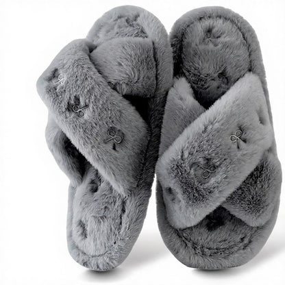 Plusock Cross Band Plush Open Toe Slippers - Grey - EU44-45(US9-10) - image 12