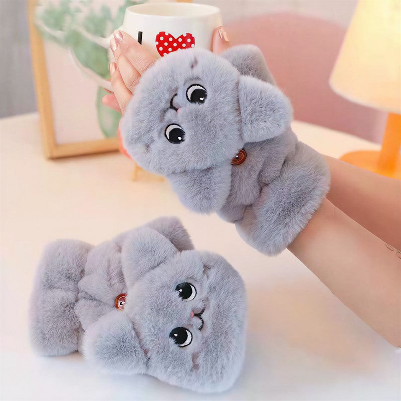 Plusock Cozy Cartoon Flip Top Gloves - Grey - One Size - image 5