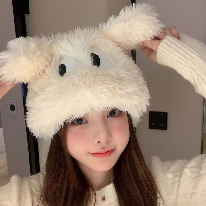 Plusock Fluffy Bear Ear Winter Hat - Beige - One Size - image 5