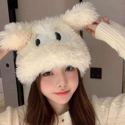 Plusock Fluffy Bear Ear Winter Hat - Beige - One Size - image 5