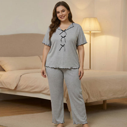 Plusock Classic Bow Trim Pajama Set - Grey - 5XL - image 2
