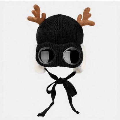 Plusock Antler Goggle Aviator Beanie - Black - One Size - image 12