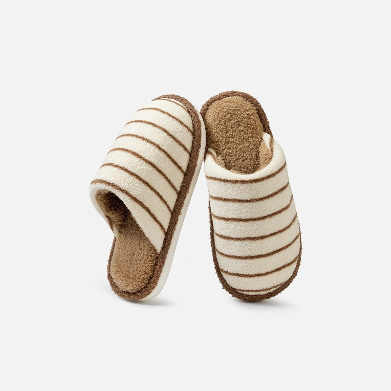 Plusock Plus Size Cozy Striped Plush House Slippers - Khaki - EU44-45(US9-10) - image 5