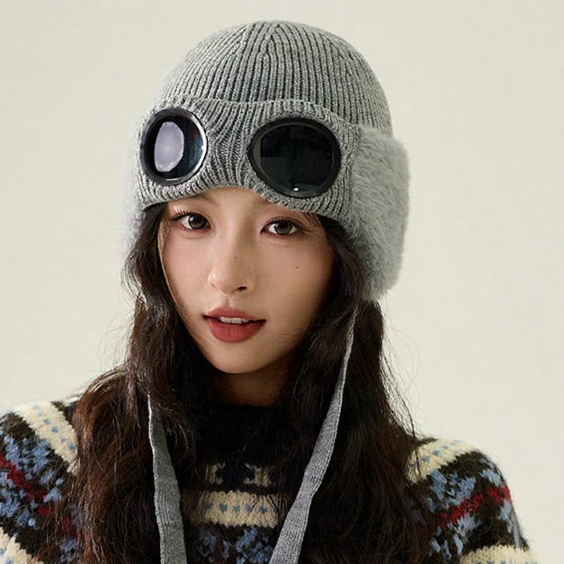 Plusock Fleece Lined Goggle Aviator Beanie - Grey - One Size - image 5