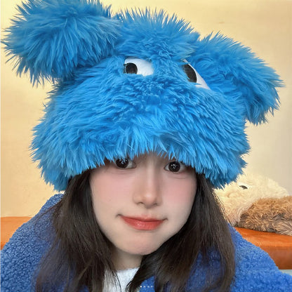 Plusock Fluffy Bear Ear Winter Hat - Blue - One Size - image 3
