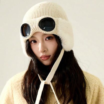 Plusock Fleece Lined Goggle Aviator Beanie - Beige - One Size - image 4
