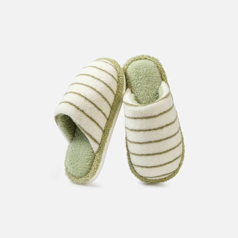 Plusock Plus Size Cozy Striped Plush House Slippers - Green - EU44-45(US9-10) - image 6