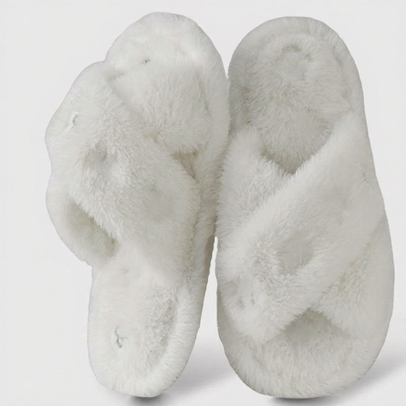 Plusock Cross Band Plush Open Toe Slippers - White - EU44-45(US9-10) - image 10