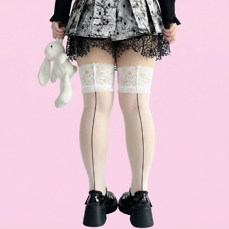 Plusock Vintage Back Seam Stockings(3 Pairs) - White - One Size - image 4