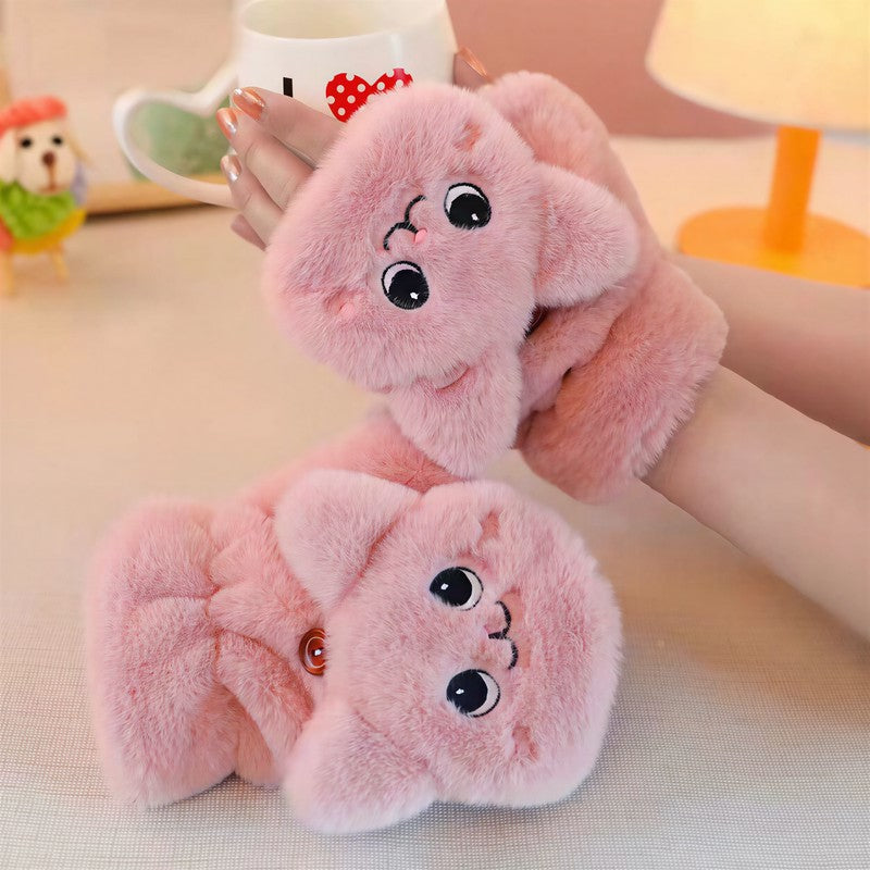 Plusock Cozy Cartoon Flip Top Gloves - Pink - One Size - image 1
