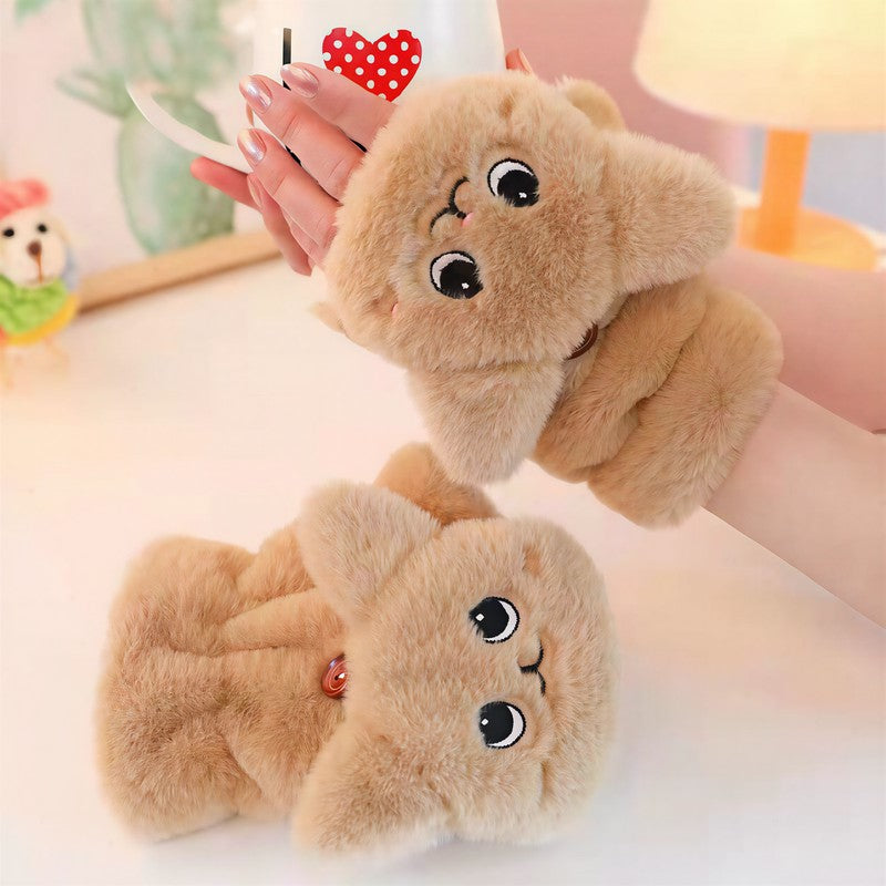 Plusock Cozy Cartoon Flip Top Gloves - Khaki - One Size - image 2