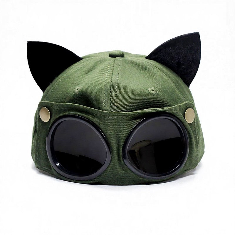 Plusock Goggle Accent Cat Ear Hat - Army Green - One Size - image 3