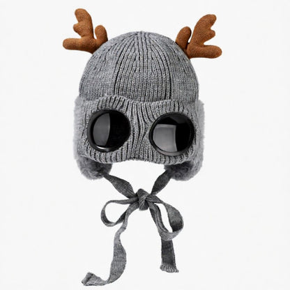 Plusock Antler Goggle Aviator Beanie - Grey - One Size - image 10