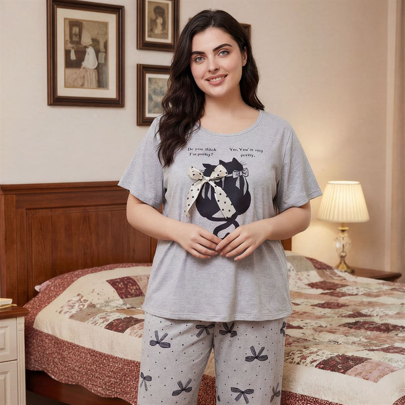 Plusock Soft Bow Cat Print Pajama Set - image 4
