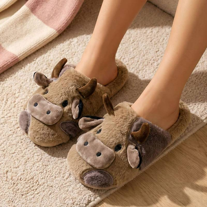 Plusock Cozy Cow Plush House Slippers - Brown - EU44-45(US10-11) - image 2
