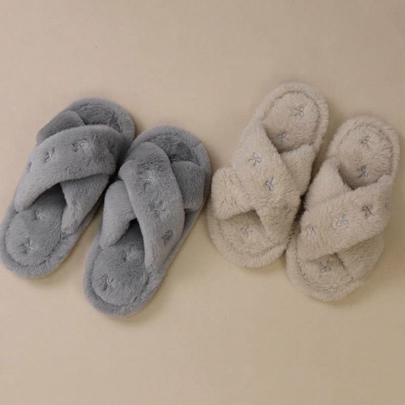 Plusock Cross Band Plush Open Toe Slippers - image 5
