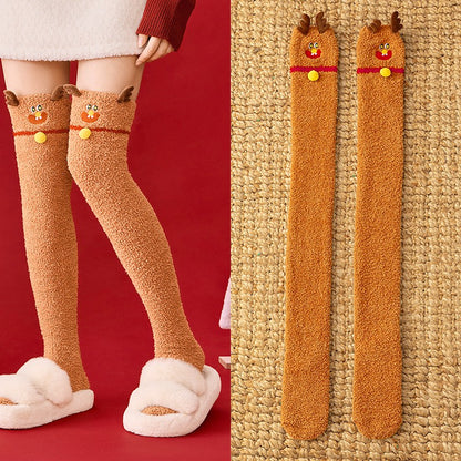 Plusock Cozy Christmas Thigh High Socks - Coffee - One Size - image 3