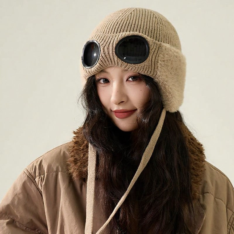 Plusock Fleece Lined Goggle Aviator Beanie - Khaki - One Size - image 1