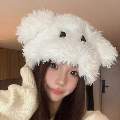 Plusock Fluffy Bear Ear Winter Hat - White - One Size - image 2