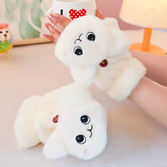 Plusock Cozy Cartoon Flip Top Gloves - White - One Size - image 0