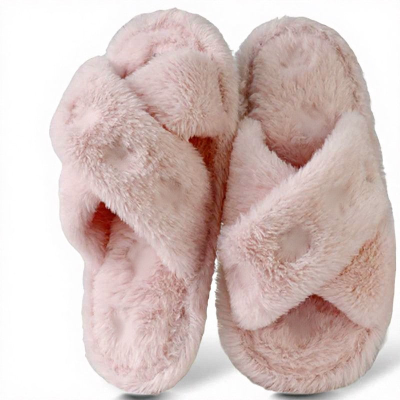 Plusock Cross Band Plush Open Toe Slippers - Pink - EU44-45(US9-10) - image 9