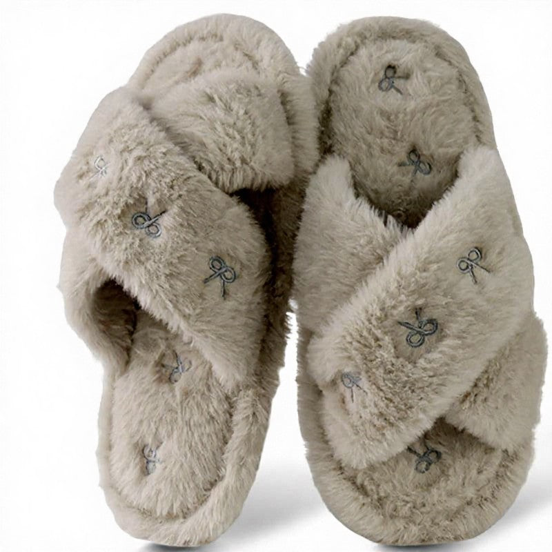 Plusock Cross Band Plush Open Toe Slippers - image 8