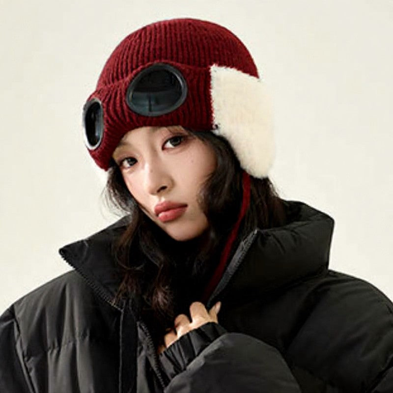 Plusock Fleece Lined Goggle Aviator Beanie - Wine - One Size - image 7