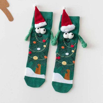 Plusock Christmas Tree Knit Hand Holding Quarter Socks - A - EU36-42(US3-8.5) - image 2