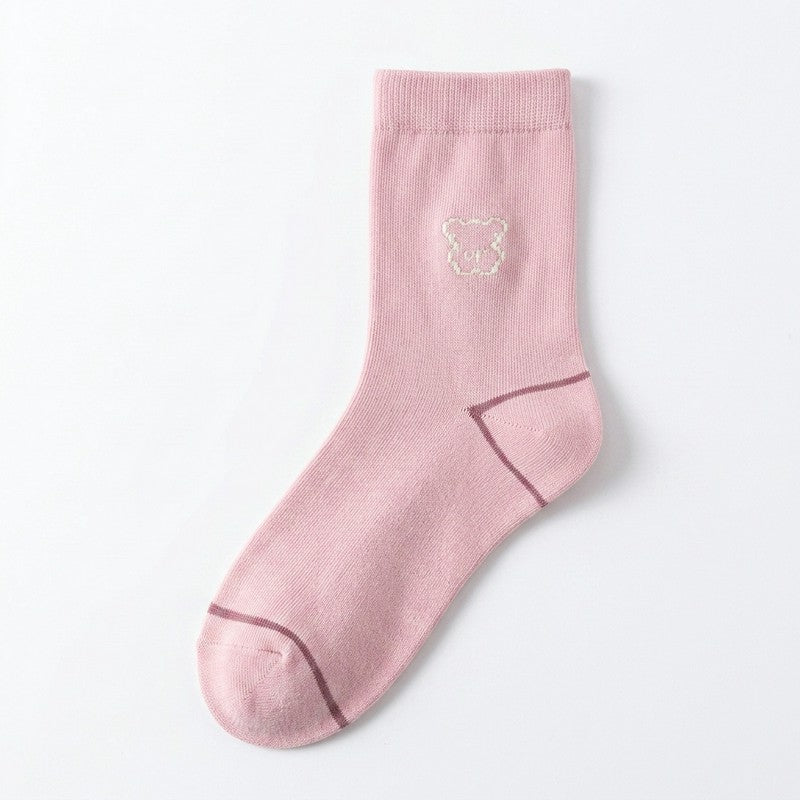 Plusock Cute Bear Embroidered Cotton Quarter  Socks(5 Pairs) - Pink - EU35-40(US2-7) - image 7