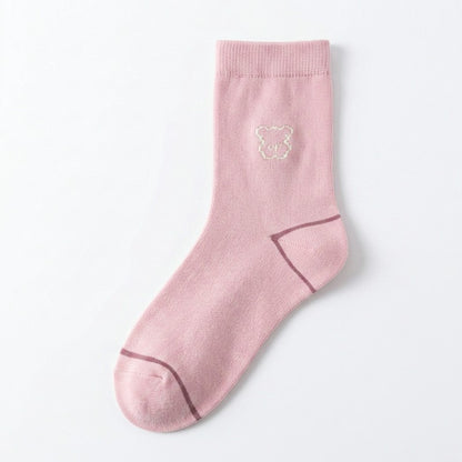 Plusock Cute Bear Embroidered Cotton Quarter  Socks(5 Pairs) - Pink - EU35-40(US2-7) - image 7