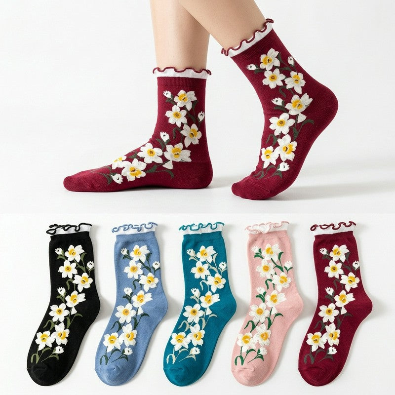 Plusock Daisy Ruffle Everyday Crew Socks(5 Pairs) - image 0