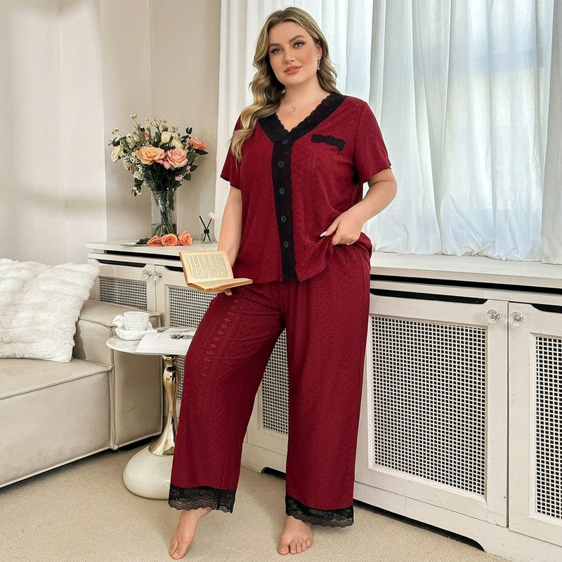 Plusock Burgundy Contrast Trim Pajama Set - image 3