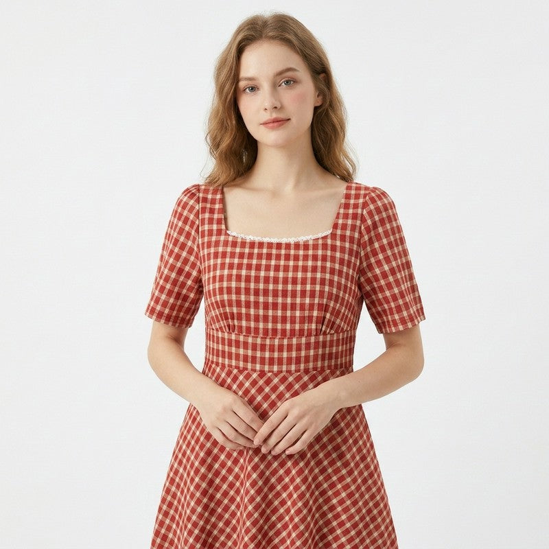Plusock Vintage Gingham Lace Maxi Dress - image 8
