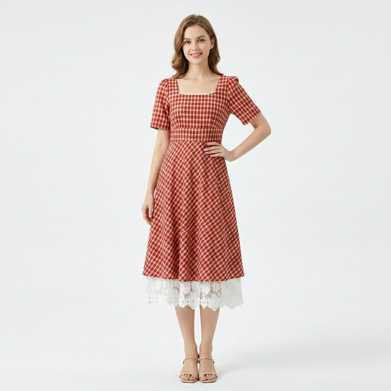 Plusock Vintage Gingham Lace Maxi Dress - image 7