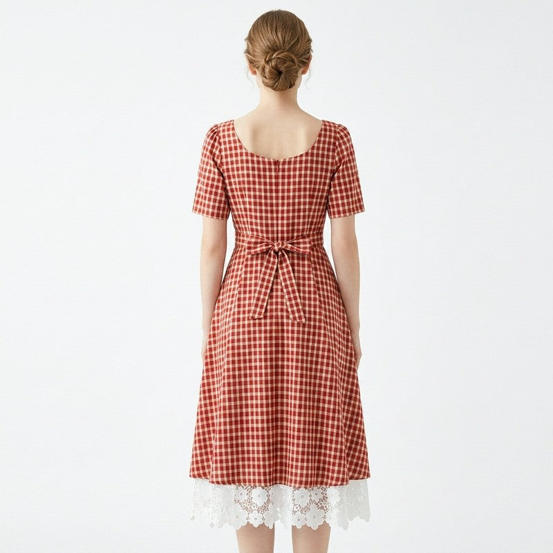 Plusock Vintage Gingham Lace Maxi Dress - image 10