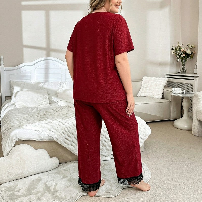 Plusock Burgundy Contrast Trim Pajama Set - image 6