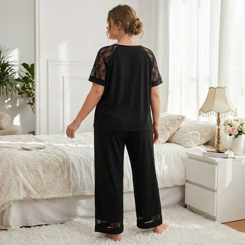 Plusock V Neck Lace Trim Pajama Set - image 2