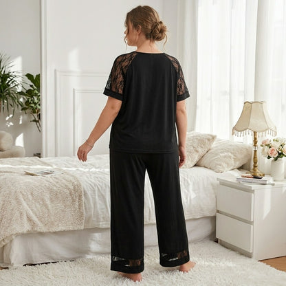 Plusock V Neck Lace Trim Pajama Set - image 2