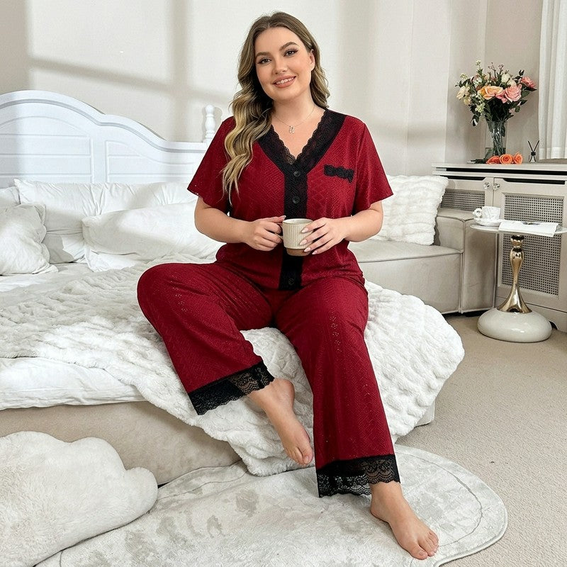 Plusock Burgundy Contrast Trim Pajama Set - image 1