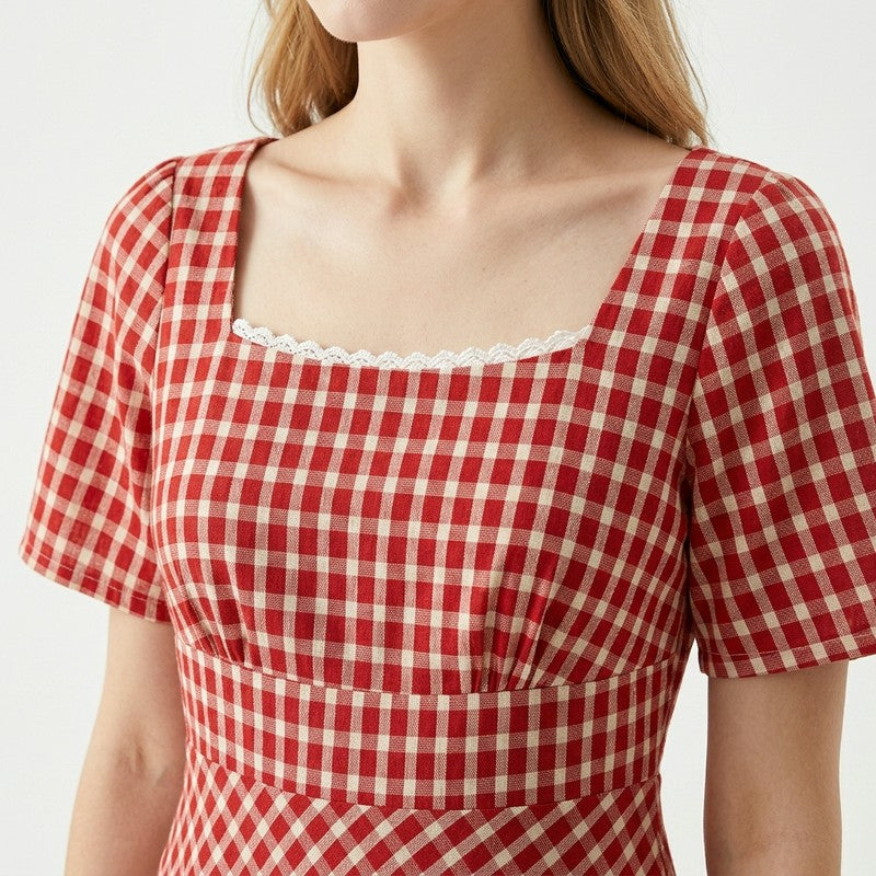 Plusock Vintage Gingham Lace Maxi Dress - image 9
