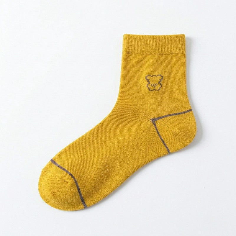 Plusock Cute Bear Embroidered Cotton Quarter  Socks(5 Pairs) - Yellow - EU35-40(US2-7) - image 6