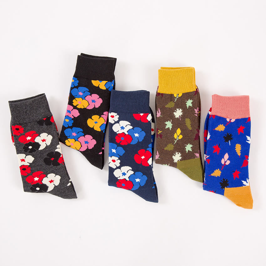 Plusock Plus Size Sakura Leaves Quarter Socks(5 Pairs)