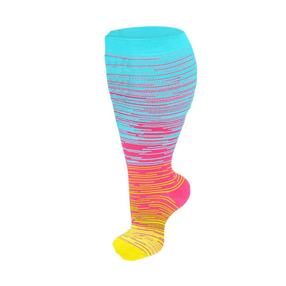 Plusock Plus Size Bright Stripe Compression Socks 2XL-7XL(3 Pairs) - Pink - 7XL - image 12