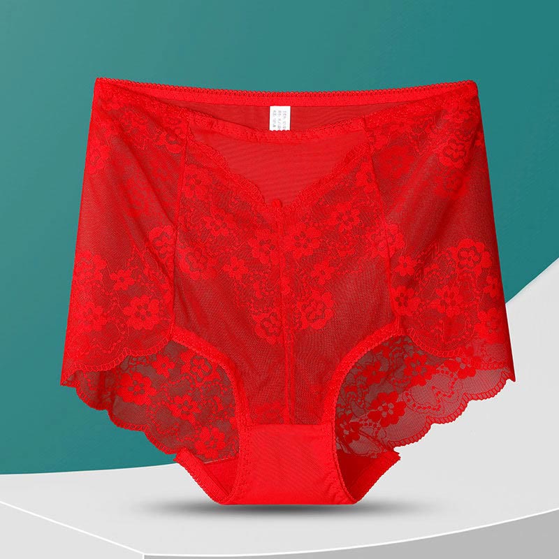 Plusock High-Waisted Floral Panty(5 Pairs) - Red - 3XL - image 6