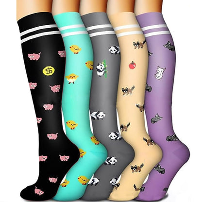 Colorful Animal Patterns Compression Socks(5 Pairs)