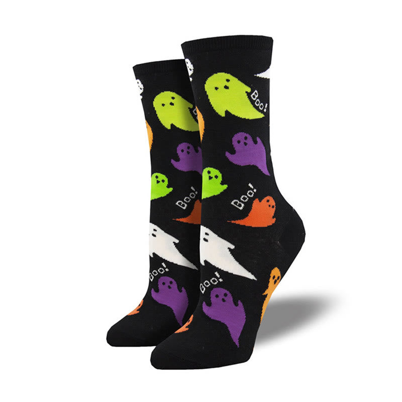 Plus Size Witch Ghost Halloween Crew Socks(4 Pairs)